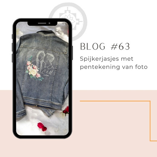 pentekening van foto bruidspaar voor spijkerjasje bruid