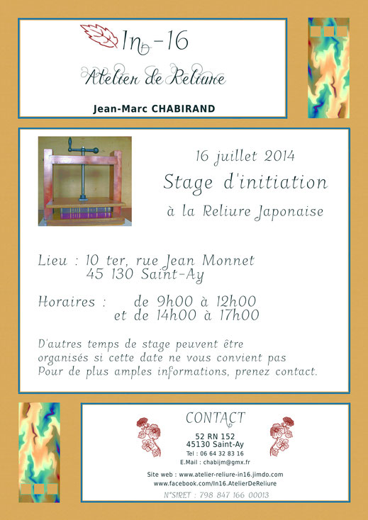 Stage de Reliure le 16 Juillet