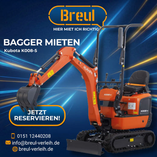 Kubota K008-5 Minibagger bei Breul-Verleih in Stemwede-Levern
