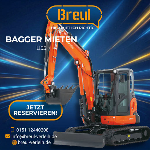 Kubota U55 Bagger bei Breul-Verleih in Stemwede-Levern