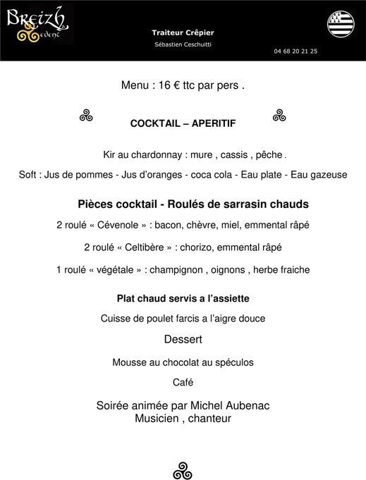 menu repas soirée Camuraquette