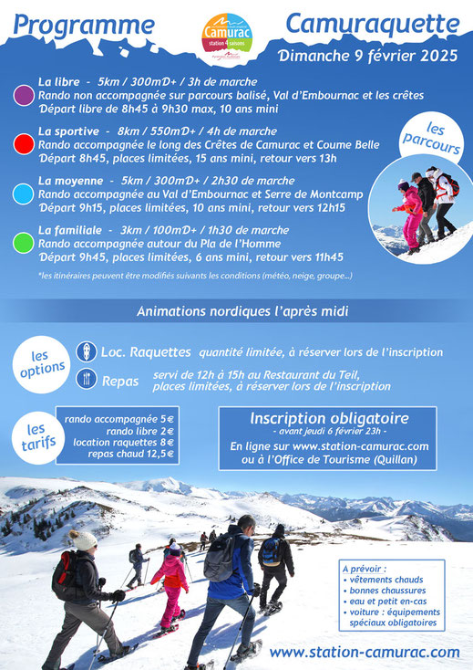 Programme Camuraquette 2025 - raquettes à Camurac