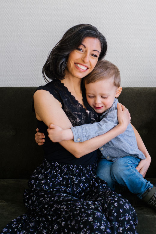 mother son hugging during photoshoot