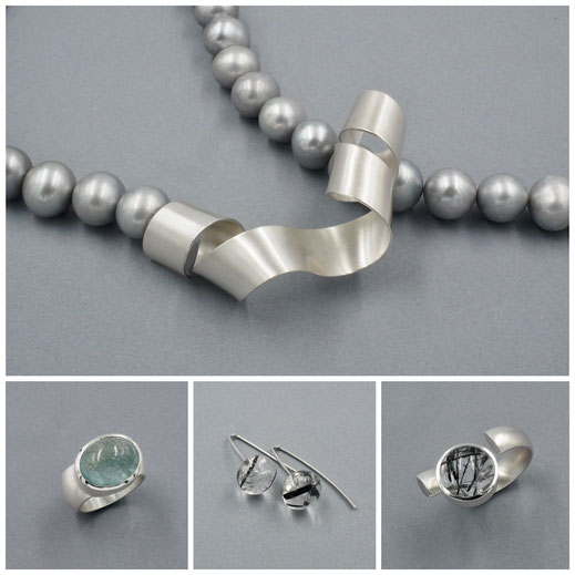 Kette Silber mit Wechselschließe, Ringe und Ohrhänger