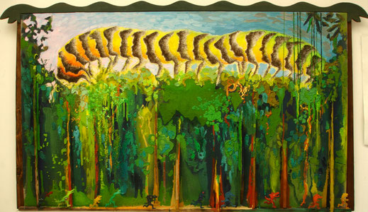 chenille, bois, forêt, tropical, Amazonie, peinture, art contemporain, tableau, Lesenfans