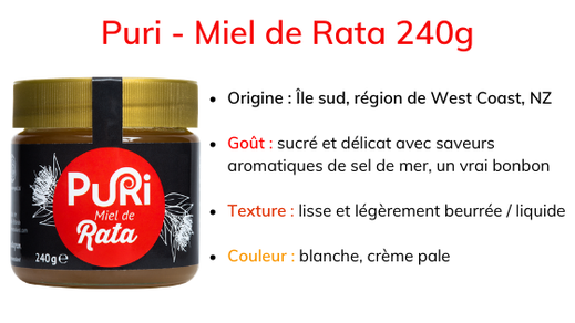 Miel de Rata 240g description origine West Coast - Puri New Zealand