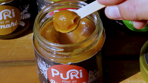 Miel de Rewarewa de Nouvelle-Zélande dans une cuillère en bois Puri New Zealand