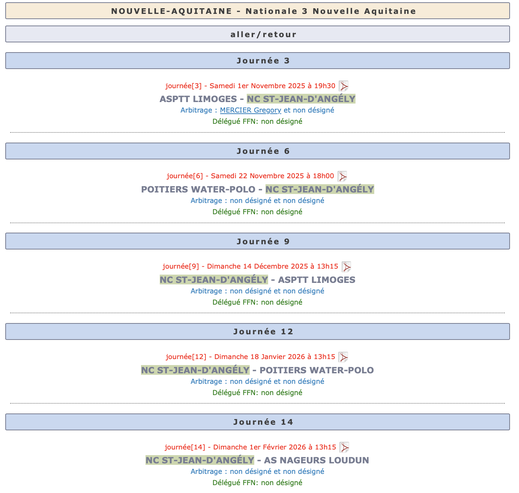 Calendrier Nationale 3 NCA