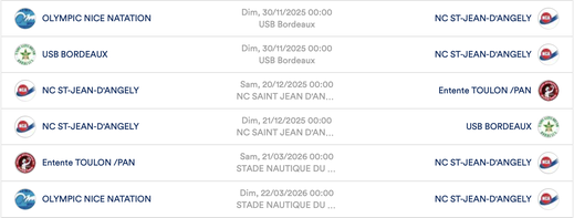 Calendrier U16 Féminines saison 2025/2026