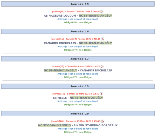 Calendrier Nationale 3 NCA