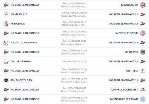 Calendrier Nationale 1 Masculine saison 2025/2026