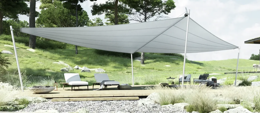 freistehendes Sonnensegel auf 4 Pfosten für Terrasse und Garten