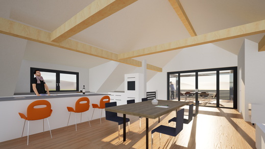 Visualisierung, Einfamilienwohnhaus, Architektur, Rendering, Ausbau des Dachgeschosses, Erweiterung EFH, Anbau, Architekturbüro Götzer, Nittenau, Bruck, Bodenwöhr,