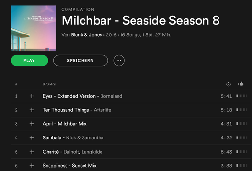 Musiktipp: Blank & Jones - Milchbar Seaside Season 8 - Spotify: http://sptfy.com/2BVr