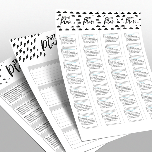 Putzplan zum Ausdrucken: Checkliste für Wochen-Putzplan zum Ausfüllen, Putzplan als Checkliste mit wechselnden Aufgaben und Jahres-Putzplan für alle Monate. Download und Ausdrucken auf www.die-kleine-designerei.com