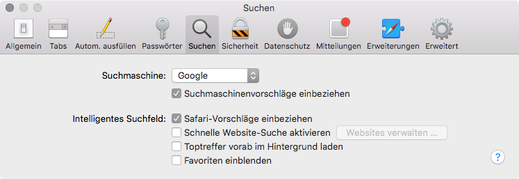 Safari > Einstellungen > Suchen