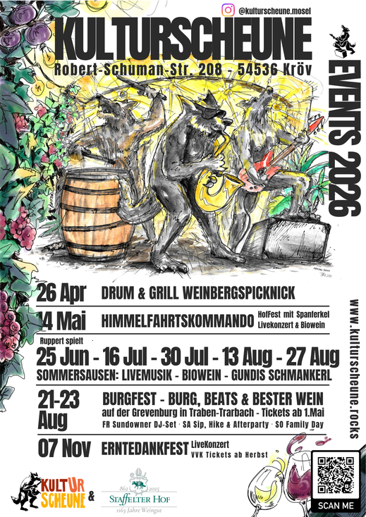 Veranstaltungen 2024 Staffelter Hof Kröv Mosel Weingut Bio KultUrScheune