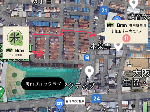 駐車場からMY Branまでの経路