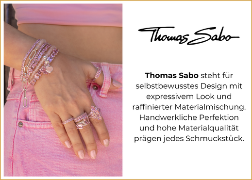 Thomas Sabo steht für selbstbewusstes Design mit expressivem Look und raffinierter Materialmischung. Handwerkliche Perfektion und hohe Materialqualität prägen jedes Schmuckstück.