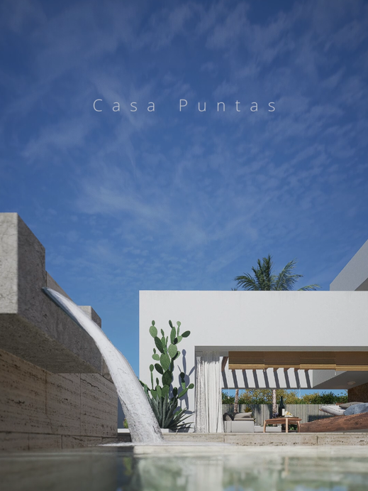 "Animación 3D de Casa Puntas, un proyecto de estilo minimalista ubicado en Puente Genil, España. Diseño arquitectónico de Francisco Gómez de Tejada y visualización realizada por 90Grados.