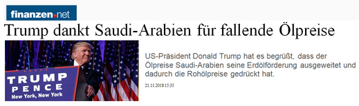 (Trump ringrazia l’Arabia Saudita per la diminuzione del prezzo del petrolio) 