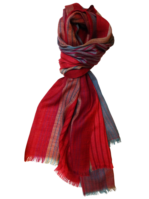 lightweight wool shawl endless stripes red full view isolated
