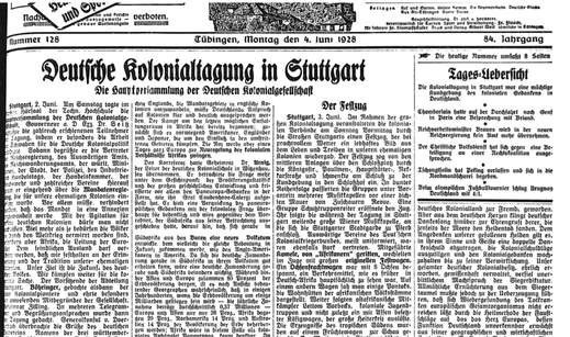 Bild: Tübinger Chronik, 04.06.1928, Nr. 128, Stadtarchiv Tübingen.