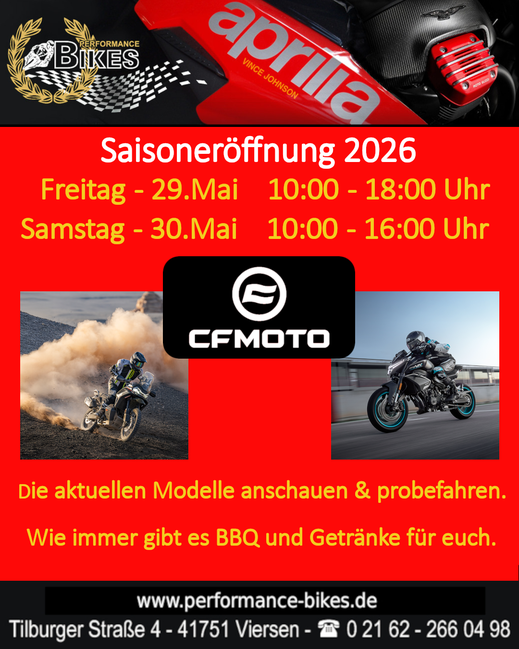 Performance Bikes Saisoneröffnung 2026 vom 29. bis zum 30.Mai