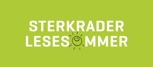 Das Bild zeigt den weißen Schriftzug des Sterkrader Lesesommers vor grünem Hintergrund
