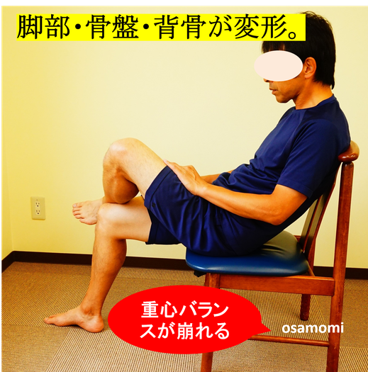 脚組んで座ると全身が歪みます。昭島市のオサモミ整体院。