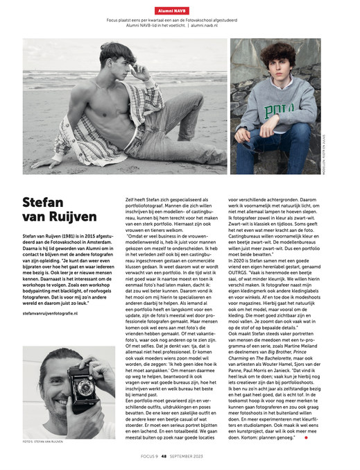 Magazine, Interview, Stefan van Ruijven Fotografie, Portfolio Fotograaf, Portfolio shoots, Model, Model worden, Fotograaf om portfolio te laten maken, Interview in Focus Magazine, Fotografie magazine, Shoot, Fotoshoot, Mannenportfolio, Herenmode
