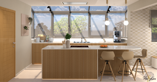 Rénovation rez-de-chaussée : hall d'entrée, cuisine et pièce de vie