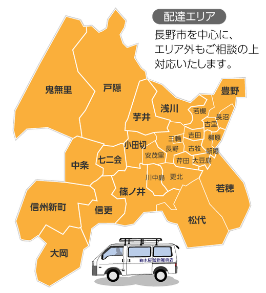 配達エリア・長野市を中心にエリア外もご相談の上対応致します。
