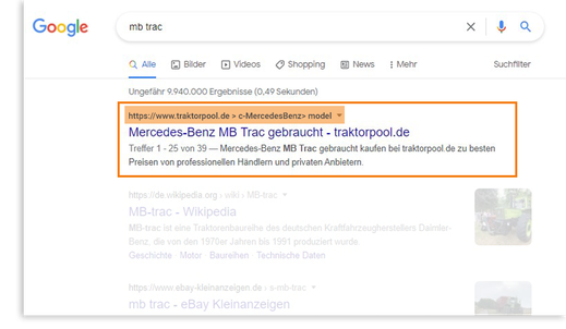 Google Suchergebnis für „MB Trac“. 
