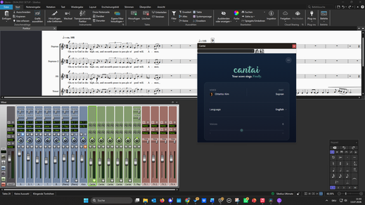 Screenshot Cantai unter Sibelius. Einrichtung von Cantai in Avid Sibelius (Deutsch)
