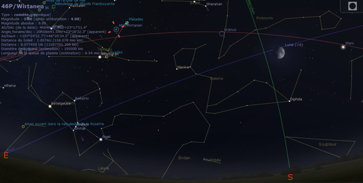 46P/Wirtanen le 16 décembre à 20h30, proche des Pleiades