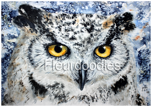 Eule, Voge,Tiermalerei,Tierportraits, Tierbilder kaufen, Ölgemälde, Bleistift, Pastellkreide, Tiere in Aquarell, Tiermaler, Gemälde Tiere modern, Bilder Wohnung, Kunstdrucke, Poster, Leinwand, Drucke, Original Kunst, Bodo Meier, Maike Geller, Fleurdoodles