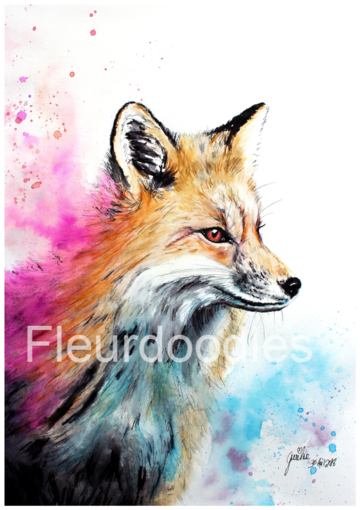 Fuchs, Tiermalerei, Tierportraits, Tierbilder kaufen, Ölgemälde, Bleistift, Pastellkreide, Tiere in Aquarell, Tiermaler, Gemälde Tiere modern, Bilder Wohnung, Kunstdrucke, Poster, Leinwand, Drucke, Original Kunst, Bodo Meier, Maike Geller, Fleurdoodles