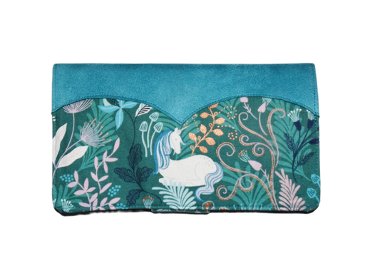 porte-chéquier femme suédine turquoise tissu bleu vert licorne cadeau Noël saint-valentin fête des mères grand-mère mamie anniversaire