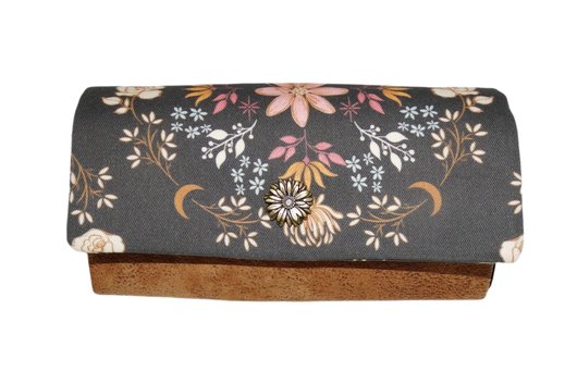 grand portefeuille femme similicuir camel effet vieilli tissu noir lune fleurs porte-carte vertical horizontal