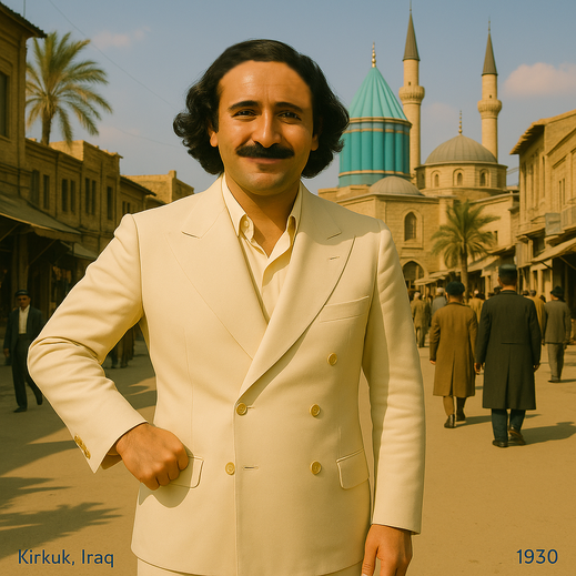 This AI created image shows Meher Baba in Kirkuk, Iraq in October 1936 after flying in from Karach to Baghdad. Image produced by Anthony Zois.