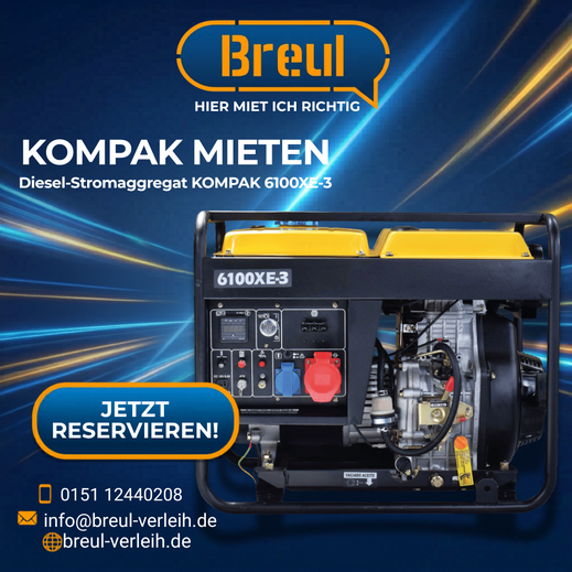 Diesel-Stromaggregat KOMPAK 6100XE-3 bei Breul-Verleih
