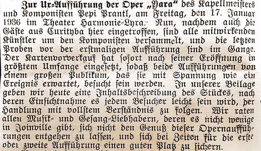 Kolonie Zeitung – 14. Januar 1936, aus dem Archiv der Familie Brandenburg