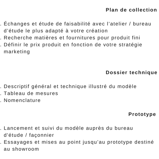 plan de collection / dossier technique / prototype