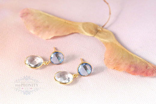 Schlichte Tansanit und Quarz Ohrstecker, mypeonity, blau, gold, weiß, sommerschmuck