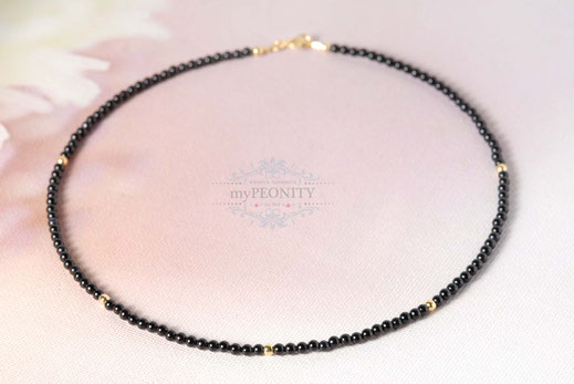 Zierliche Onyx Halskette, schwarzer Schmuck, schmuckset