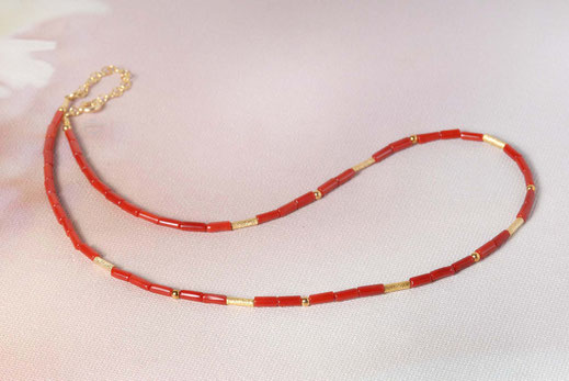 Kette aus roter Stäbchenkoralle, mypeonity modeschmuck
