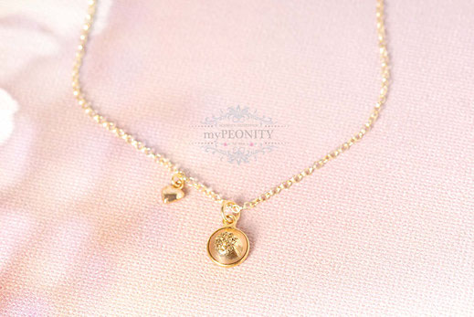 zierliche Gold Quarz Druse mit Herz Halkette