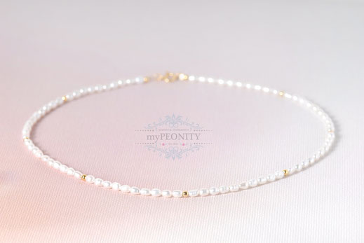 Ganz kleine Süßwasser Perlen Halskette weiß hochzeit gold silber