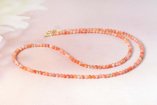 Zierliche orangene Karneol Halskette, Sommerkette, mypeonity